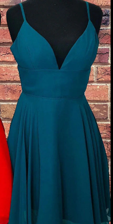 Simple A-Line V-Neck Spaghetti Straps Chiffon Short Homecoming Dress