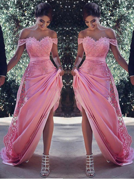 Elegant Sheath Off Shoulder Lace Prom Dress Bridesmaid dress UK OP156