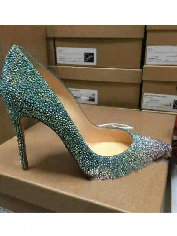 Sheepskin Closed Toe Stiletto High Heel With Rhinestone OS103