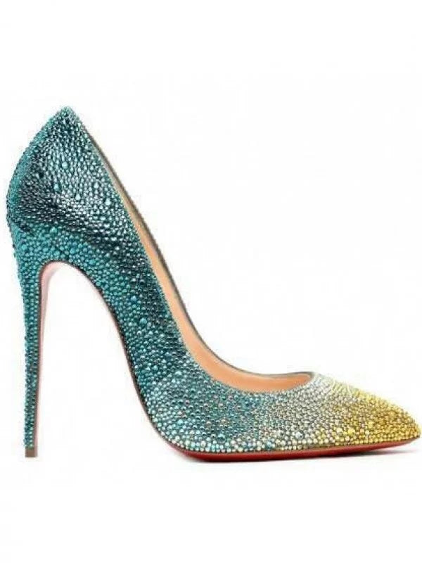 Sheepskin Closed Toe Stiletto High Heel With Rhinestone OS103