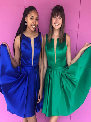 A-Line Plunging Neck Satin Homecoming Party Dress UK Sale OP227