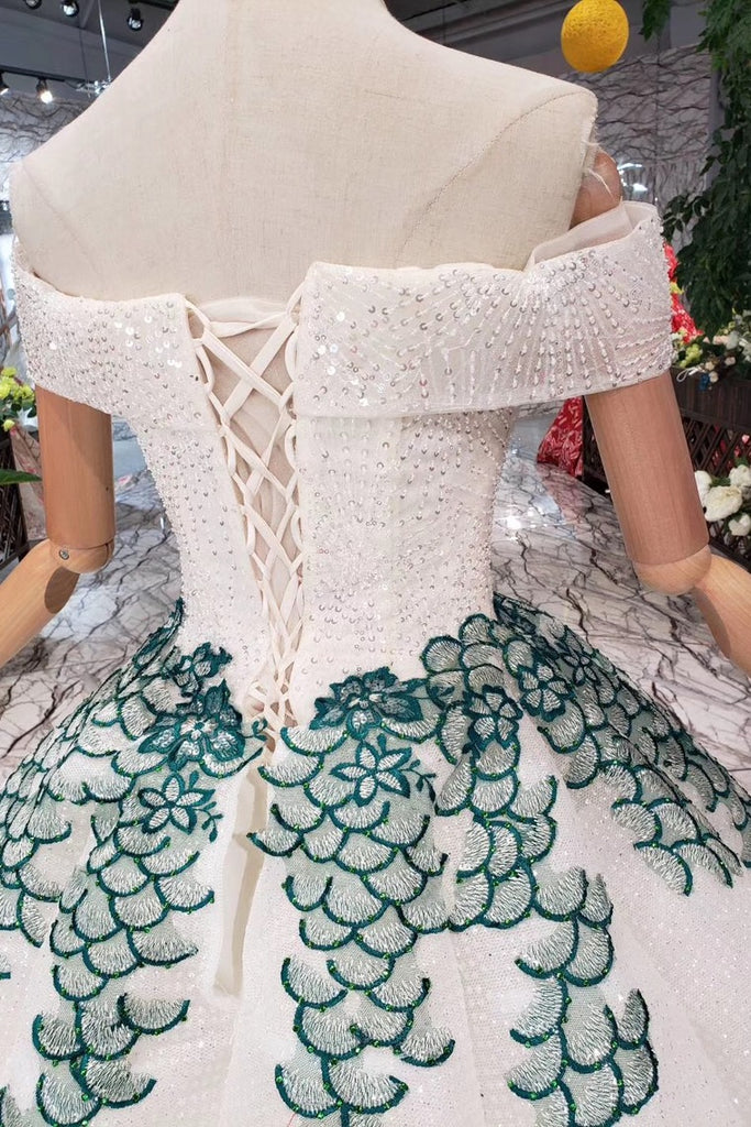 Sparkly Off The Shoulder Quinceanera Gown Beads Sequins Appliques Prom Dress OP643