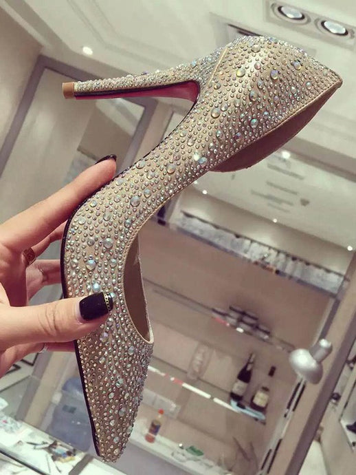 Stiletto Heel Satin Closed Toe Rhinestone High Heels OS104