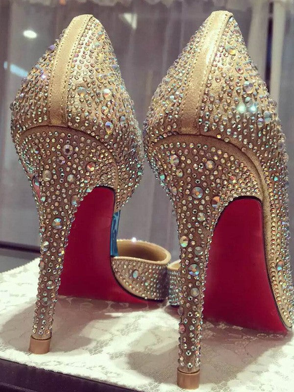 Stiletto Heel Satin Closed Toe Rhinestone High Heels OS104
