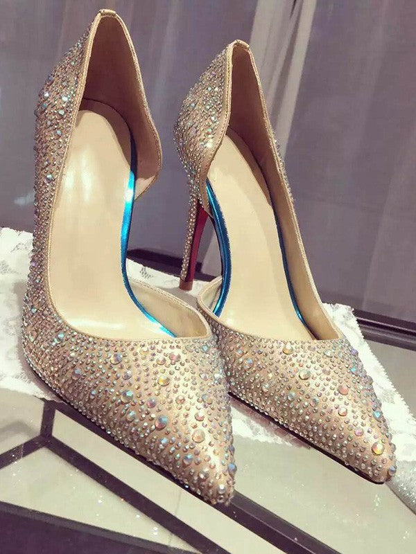 Stiletto Heel Satin Closed Toe Rhinestone High Heels OS104