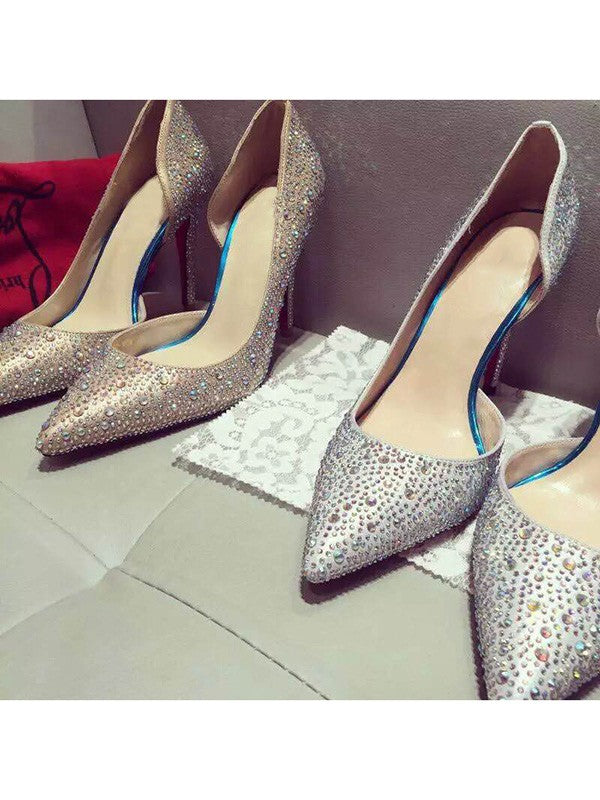 Stiletto Heel With Rhinestone Satin Closed Toe High Heels OS105