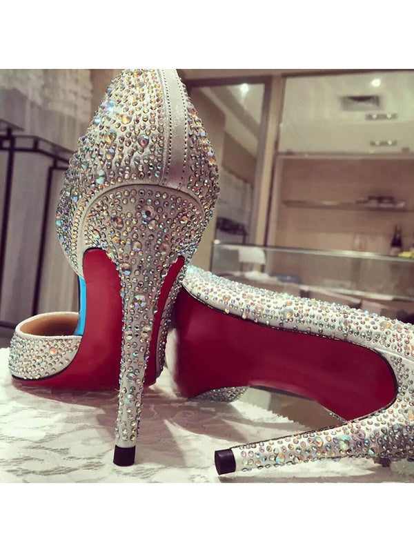 Stiletto Heel With Rhinestone Satin Closed Toe High Heels OS105