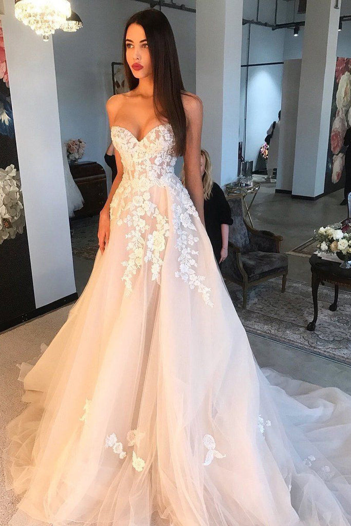 Sweetheart Tulle Applique Wedding Dress Long Prom Dress OW343
