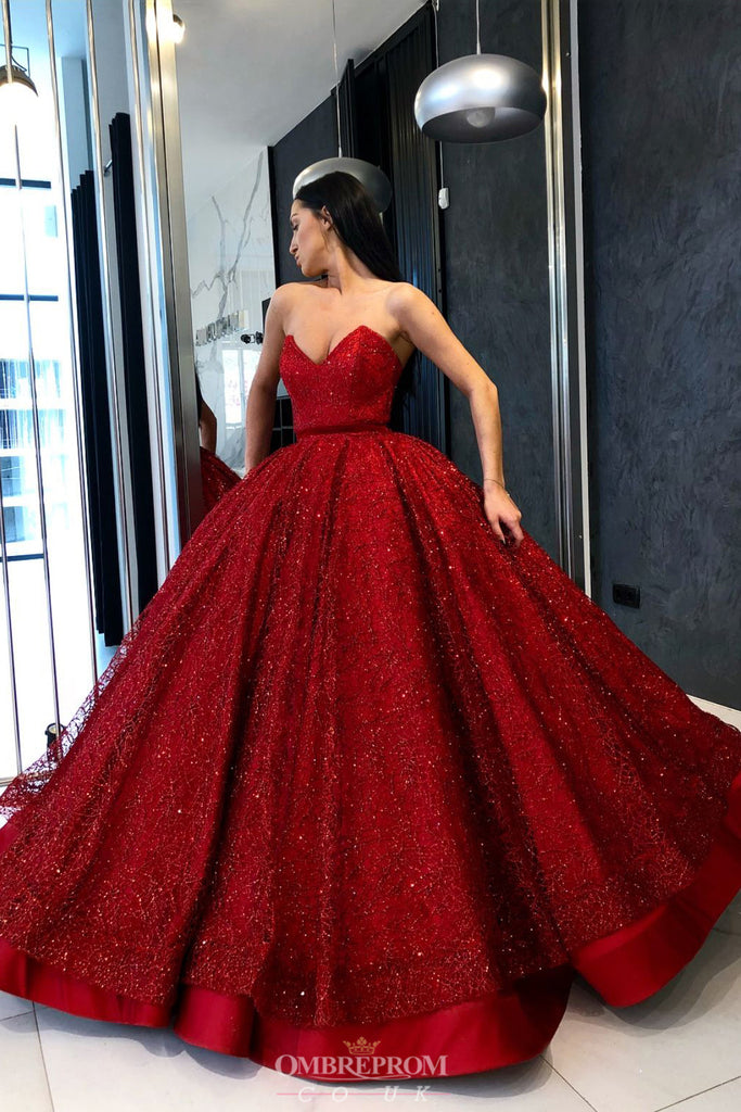 Sweetheart Red Military Ball Prom Dress Sparkly Quinceanera Dress OP640