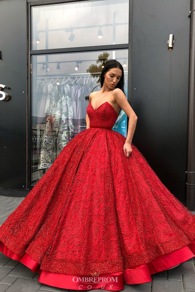 Sweetheart Red Military Ball Prom Dress Sparkly Quinceanera Dress OP640