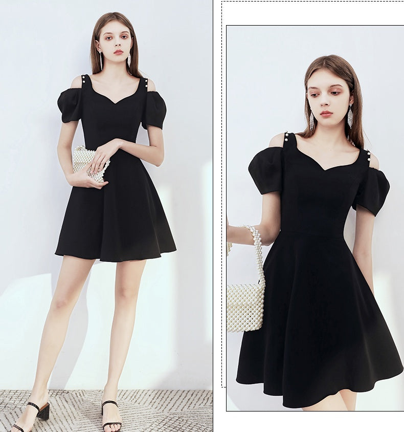 Simple Style Black Short Prom Dresses Vintage Cute Homecoming Dress OMB22