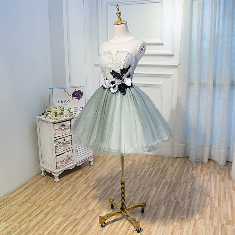 Simple Scoop Necking Short Lace Tulle Homecoming Dresses Party Dresses OM917