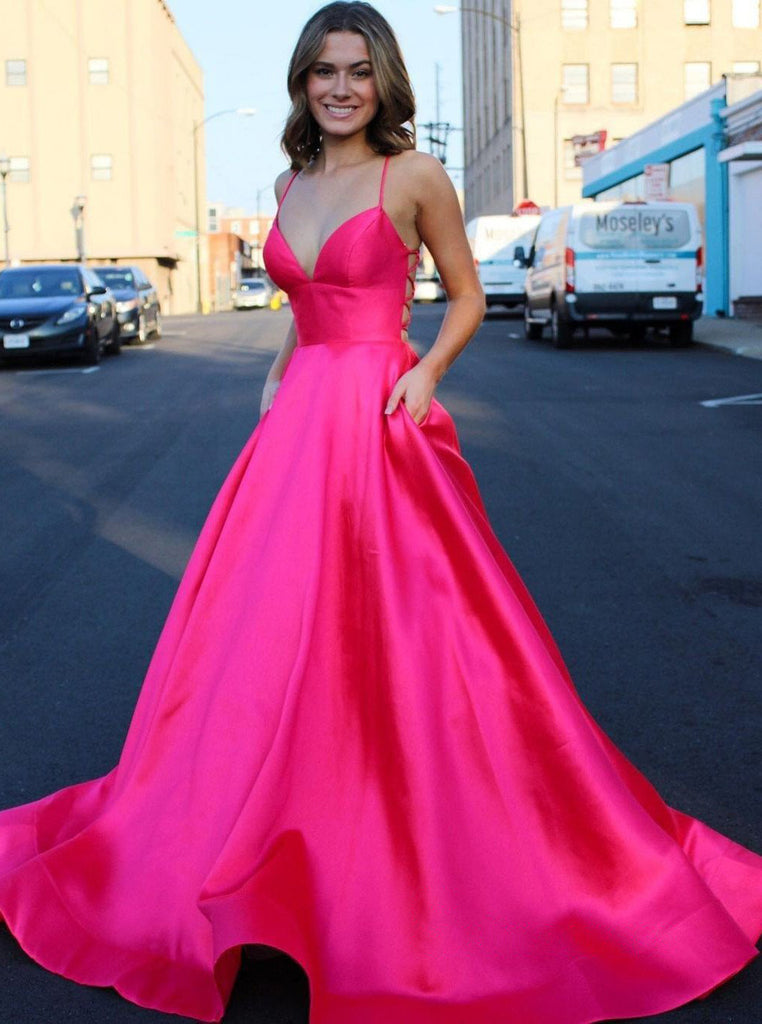 Chic A-line Spaghetti Straps Long Prom Dresses Cheap Evening Dress