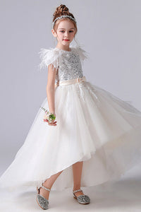 A- Line Cap Sleeves Tulle Beading Flower Girl Dress