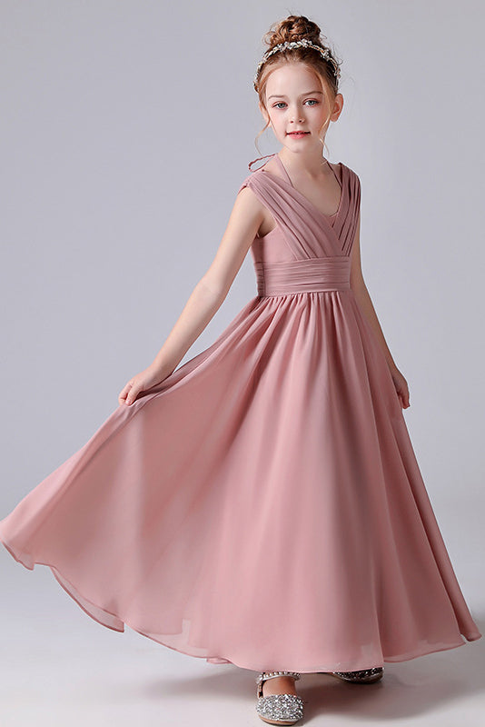 Pink A-Line Chiffon Sleeveless Flower Girl Dress With Pleats