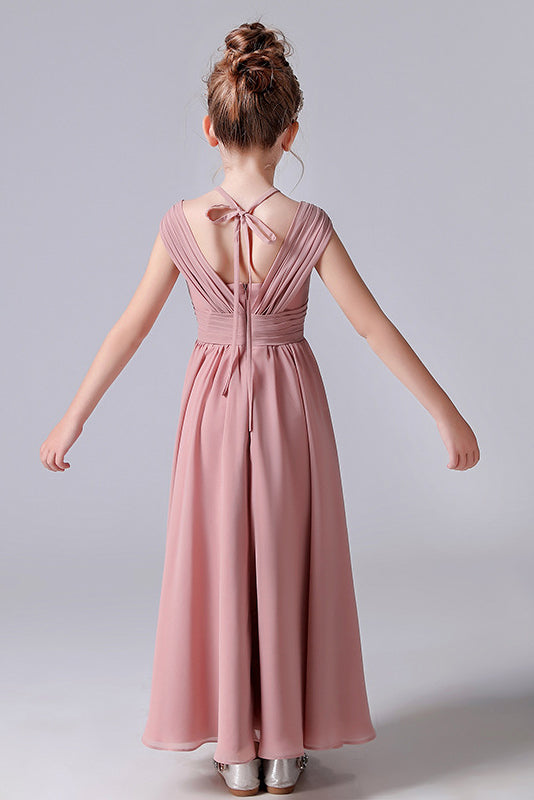 Pink A-Line Chiffon Sleeveless Flower Girl Dress With Pleats