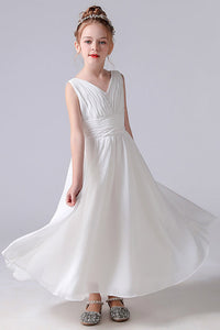 A-Line V-Neck Sleeveless Flower Girl Dress With Pleats