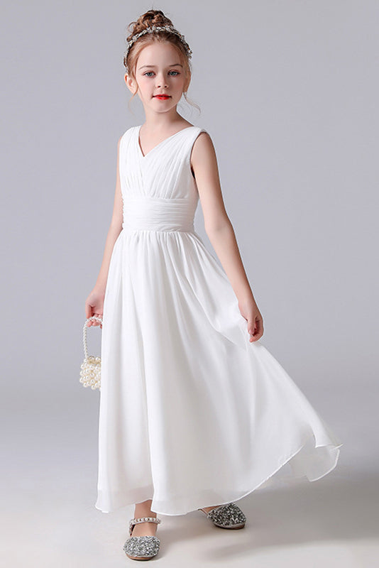 A-Line V-Neck Sleeveless Flower Girl Dress With Pleats