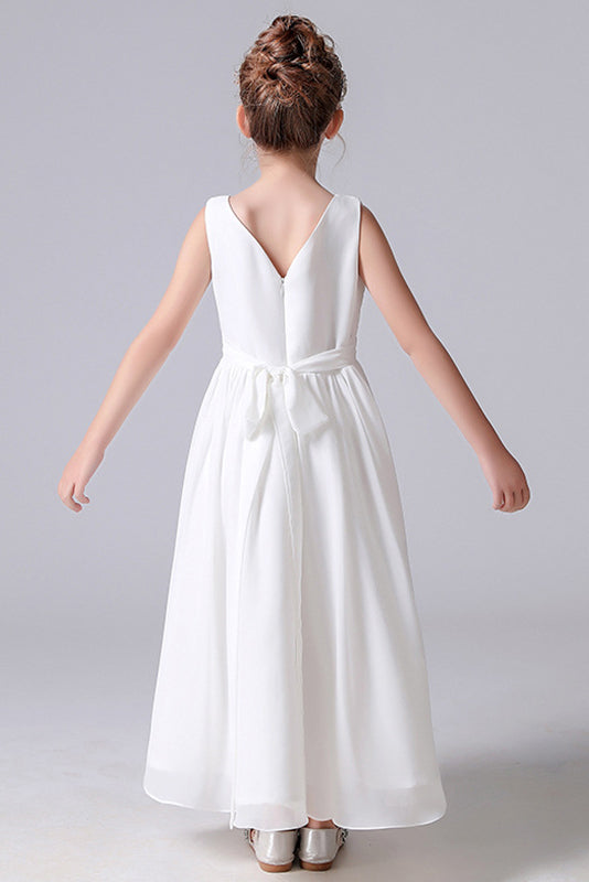 A-Line V-Neck Sleeveless Flower Girl Dress With Pleats