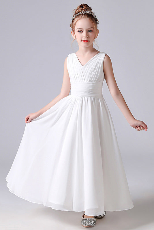 A-Line V-Neck Sleeveless Flower Girl Dress With Pleats