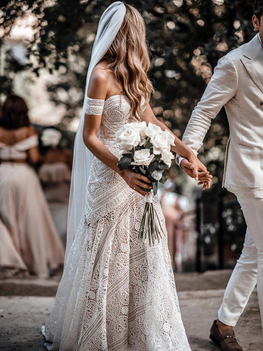 Ivory Lace Country Wedding Dresses Sweetheart Beach Mermaid Bridal Gown