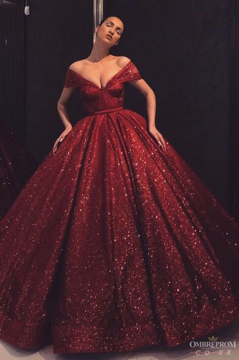 Off The Shoulder Sequin Prom Dress Ball Gown Quinceanera Dress OP639