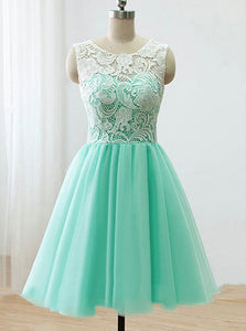 Lace Top Mint Green Tulle Homecoming Dress Short Junior Bridesmaid Dress OM227