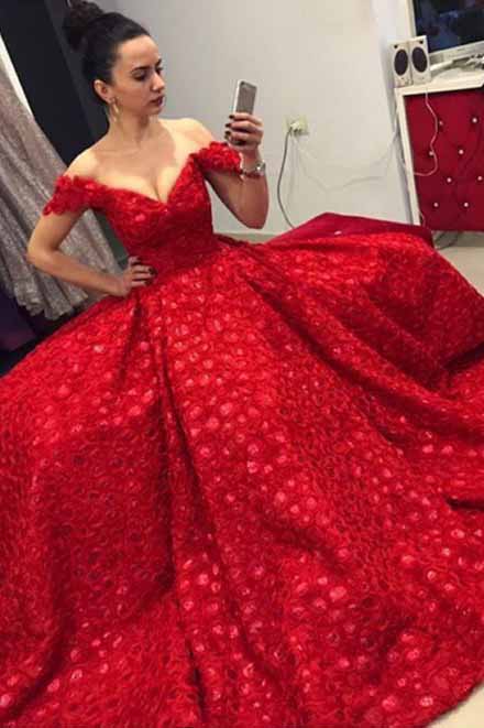 Elegant Ball Gown Off the Shoulder Red Prom Quinceanera Dress OP726