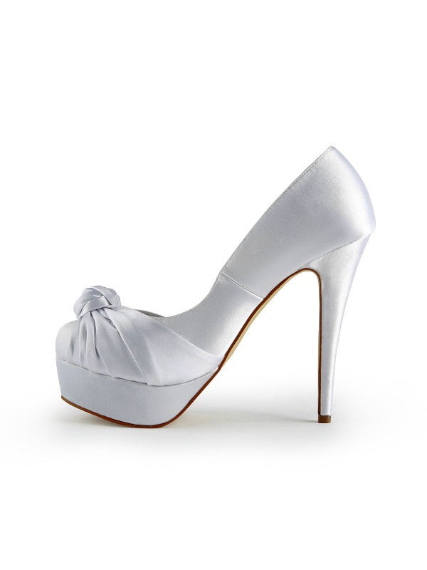 White Wedding Shoes Satin Stiletto Heel Pumps With Ruched OS138