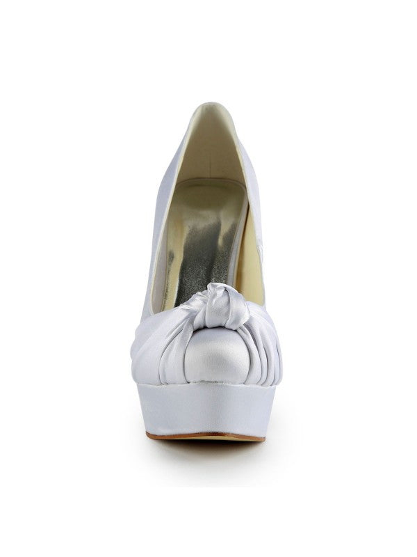 White Wedding Shoes Satin Stiletto Heel Pumps With Ruched OS138