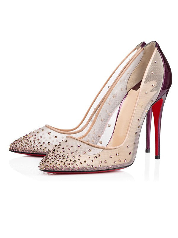 Patent Leather Closed Toe Party Crystal High Heels OS110