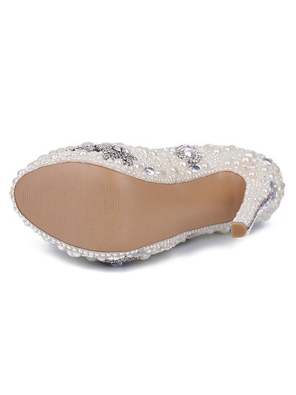 Patent Leather Closed Toe With Pearl Rhinestone White Wedding Shoes OS120