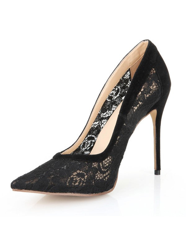 Black Lace High Heels Closed Toe Office Stiletto Heel OS126