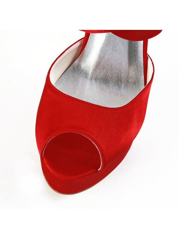 Red Satin Peep Toe Stiletto Heel Party Shoes OS122
