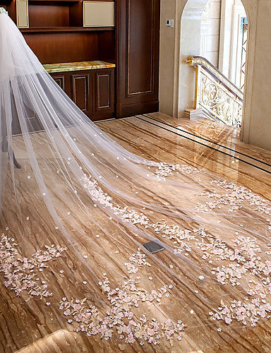 Two-tier Cathedral Wedding Veils with Lace Floral Appliques OV5