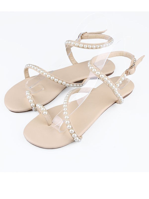 Buckle Flat Shoes Sheepskin Flat Heel Peep Toe OS137