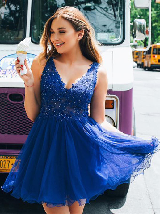 Adorable Plus Size V-neck Short Tulle Backless Prom Dress OP147