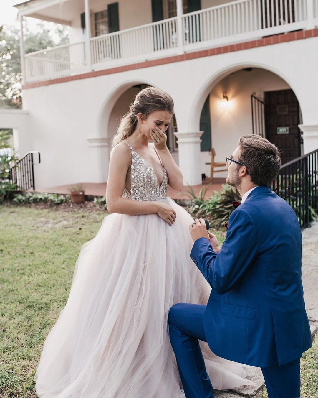 Ball Gown Sexy Deep V-Neck Beaded Bodice Rustic Wedding Dress W711