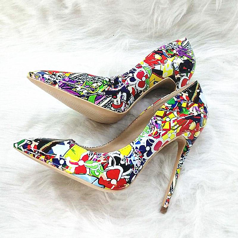 High-heels with colorful patterns, Fashion Evening Party Shoes, yy10