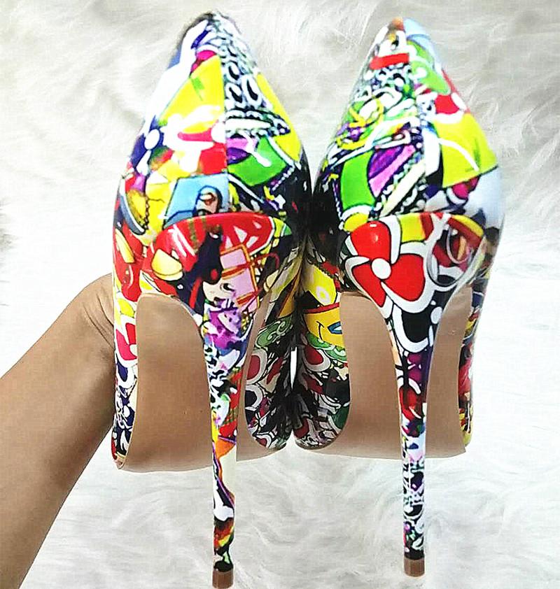 High-heels with colorful patterns, Fashion Evening Party Shoes, yy10