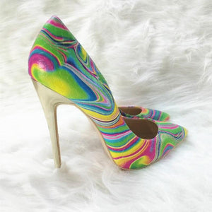 High-heels with colorful patterns, Fashion Evening Party Shoes, yy11