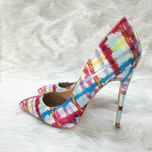 High-heels with colorful patterns, Fashion Evening Party Shoes, yy12