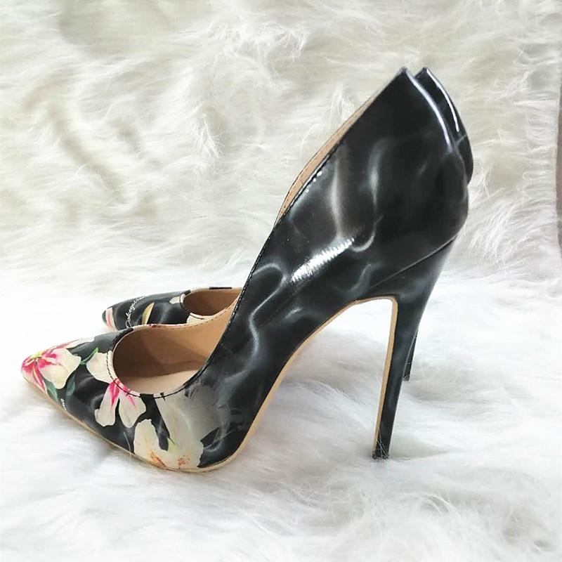 High-heels with ink lotus pattern, Fashion Evening Party Shoes, yy15