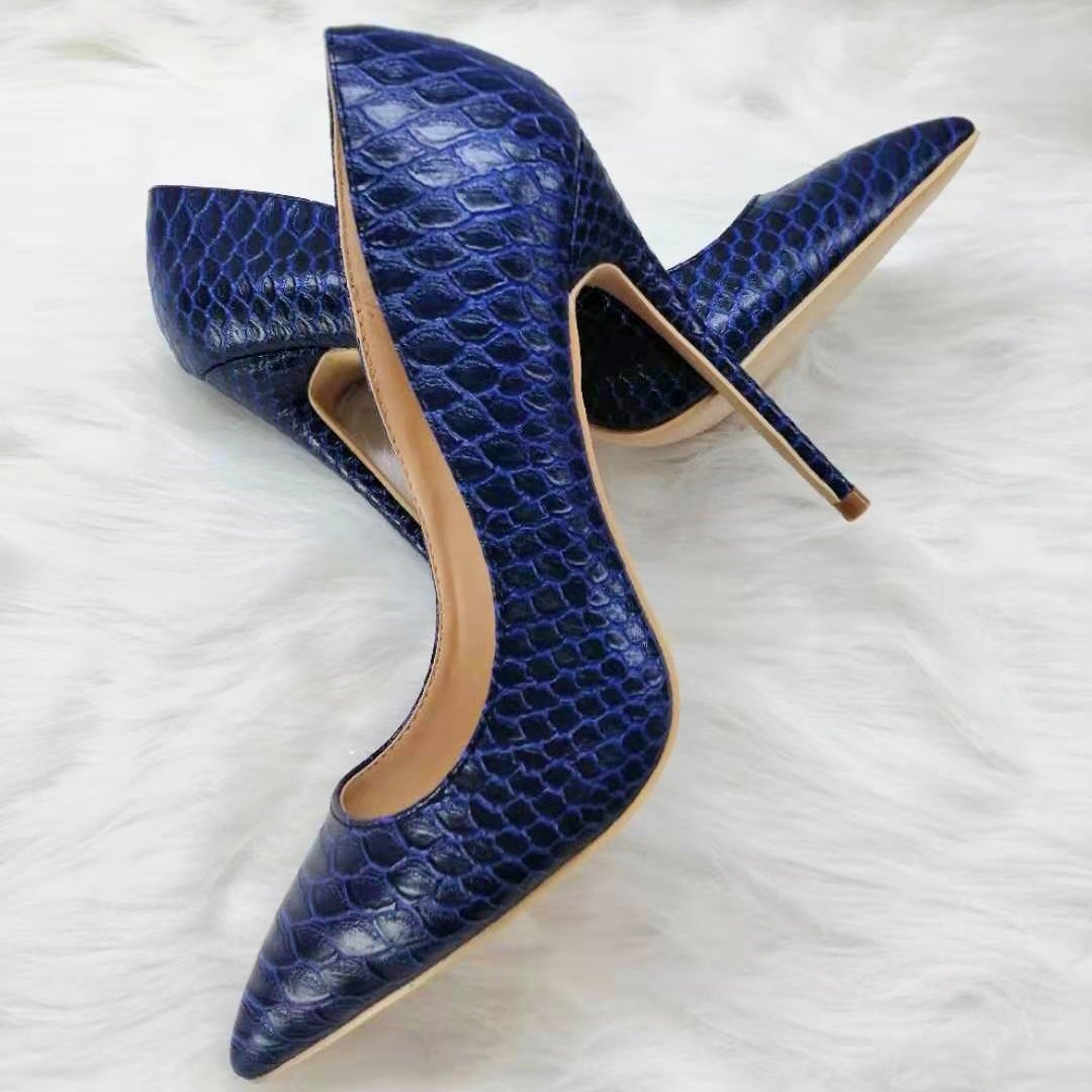 High-heels with dark blue pattern, Fashion Evening Party Shoes, yy27