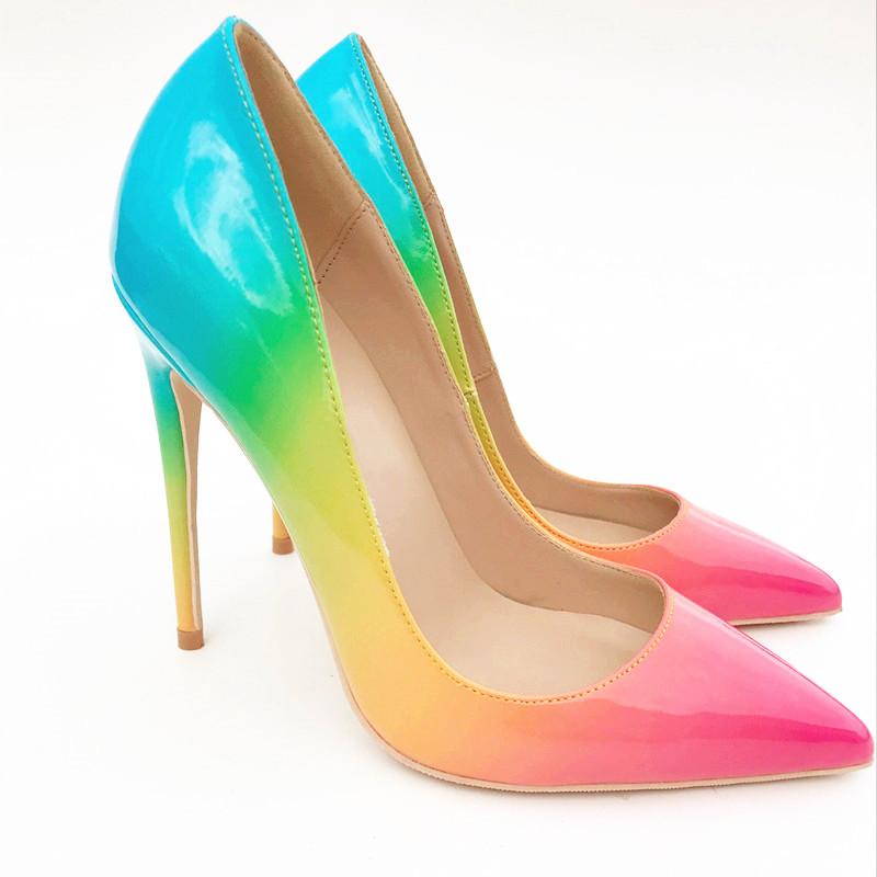 Rainbow-colored high-heels, Fashion Evening Party Shoes, yy04