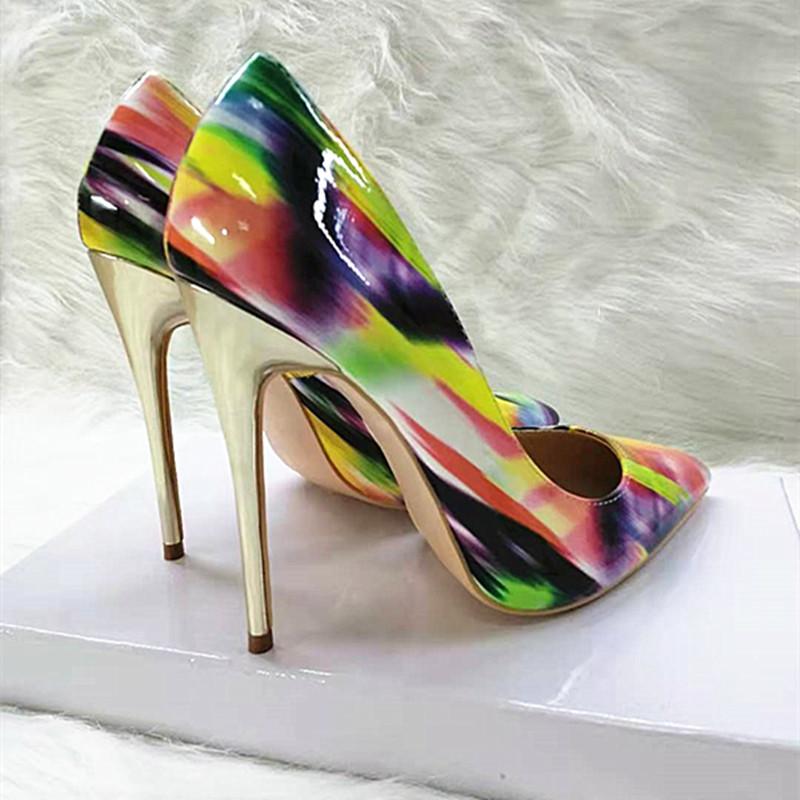 High-heels with colorful patterns, Fashion Evening Party Shoes, yy08